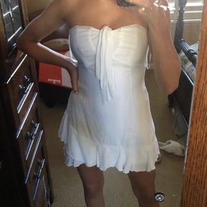 White frill front tie dress